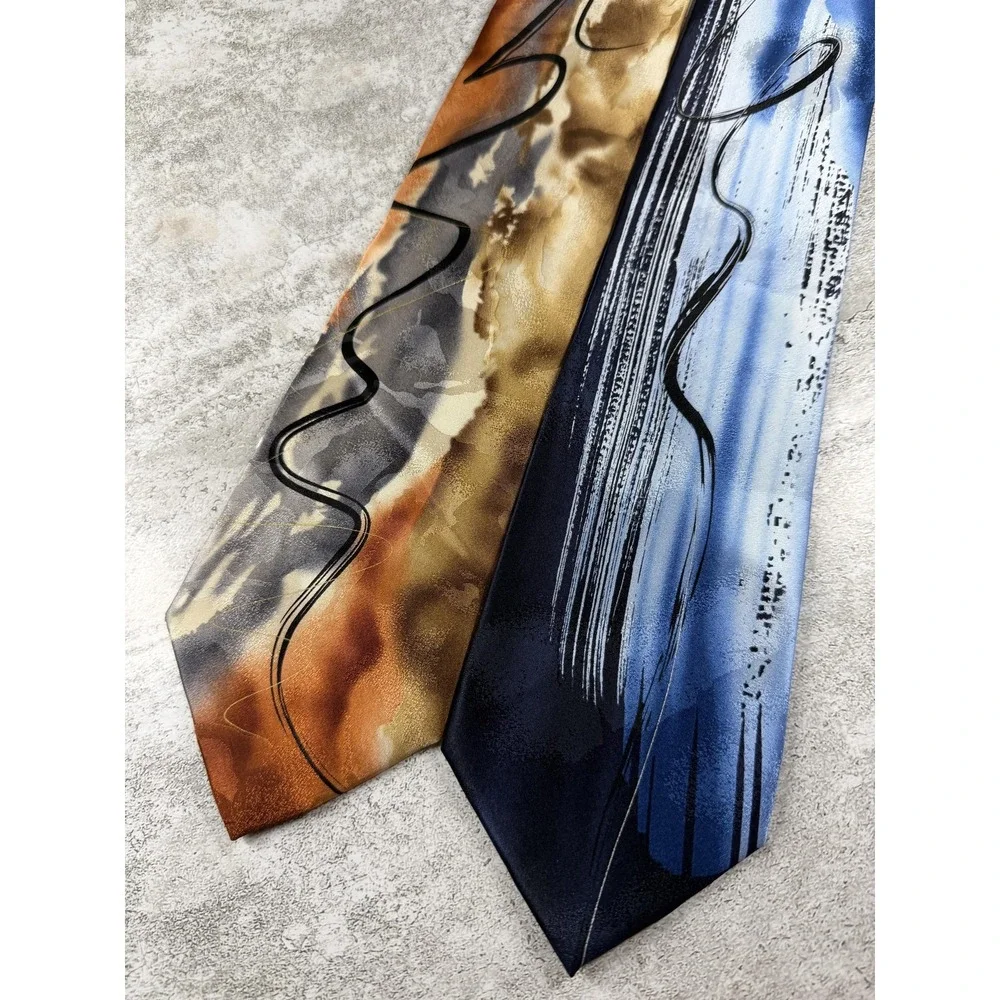 J. Garcia Tie Mens OS Multicolor 100% Silk Pointed Striped Satin Set of 2 Lot